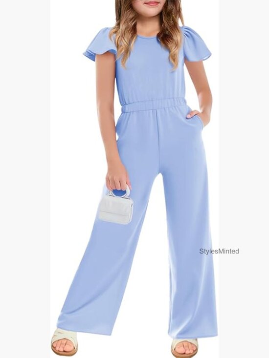 Other - Girls Ruffle Cap Sleeve Wide Leg Jumpsuit Romper with Pockets